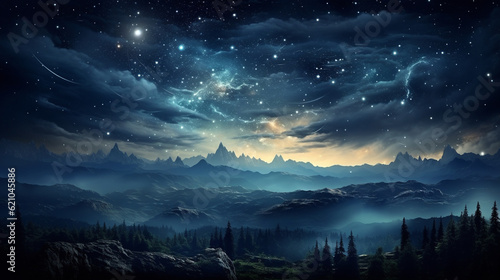 Magical starry night sky with twinkling stars and a full moon, Digital background Generative AI © Катерина Євтехова