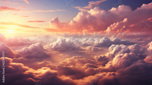 Dreamy cloudscape with soft pastel hues and a golden sunset, Digital background Generative AI © Катерина Євтехова