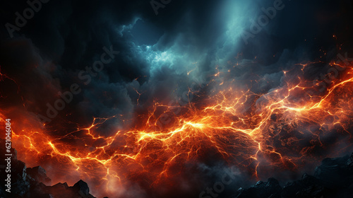 Energetic and dynamic lightning bolts against a dark backdrop, Digital background Generative AI