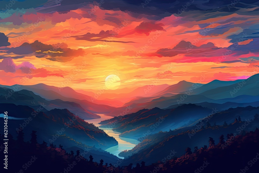sunset views of the mountains. made using generative AI tools