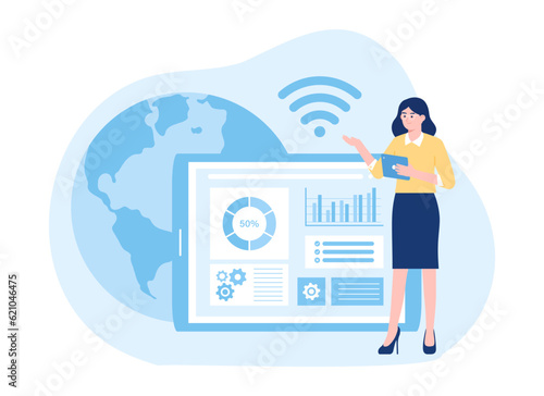 World stock market analyst data trending concept flat illustration