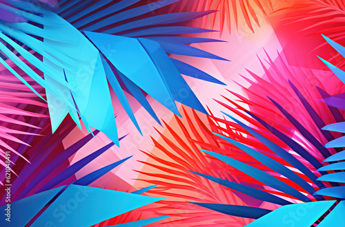 colorful background with palm leaves, generative AI