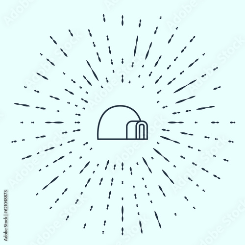 Black line Igloo ice house icon isolated on grey background. Snow home, Eskimo dome-shaped hut winter shelter, made of blocks. Abstract circle random dots. Vector