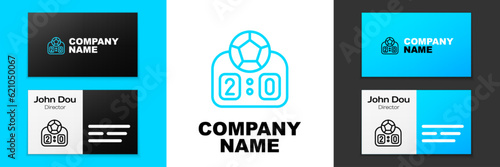 Blue line Sport mechanical scoreboard and result display icon isolated on white background. Logo design template element. Vector