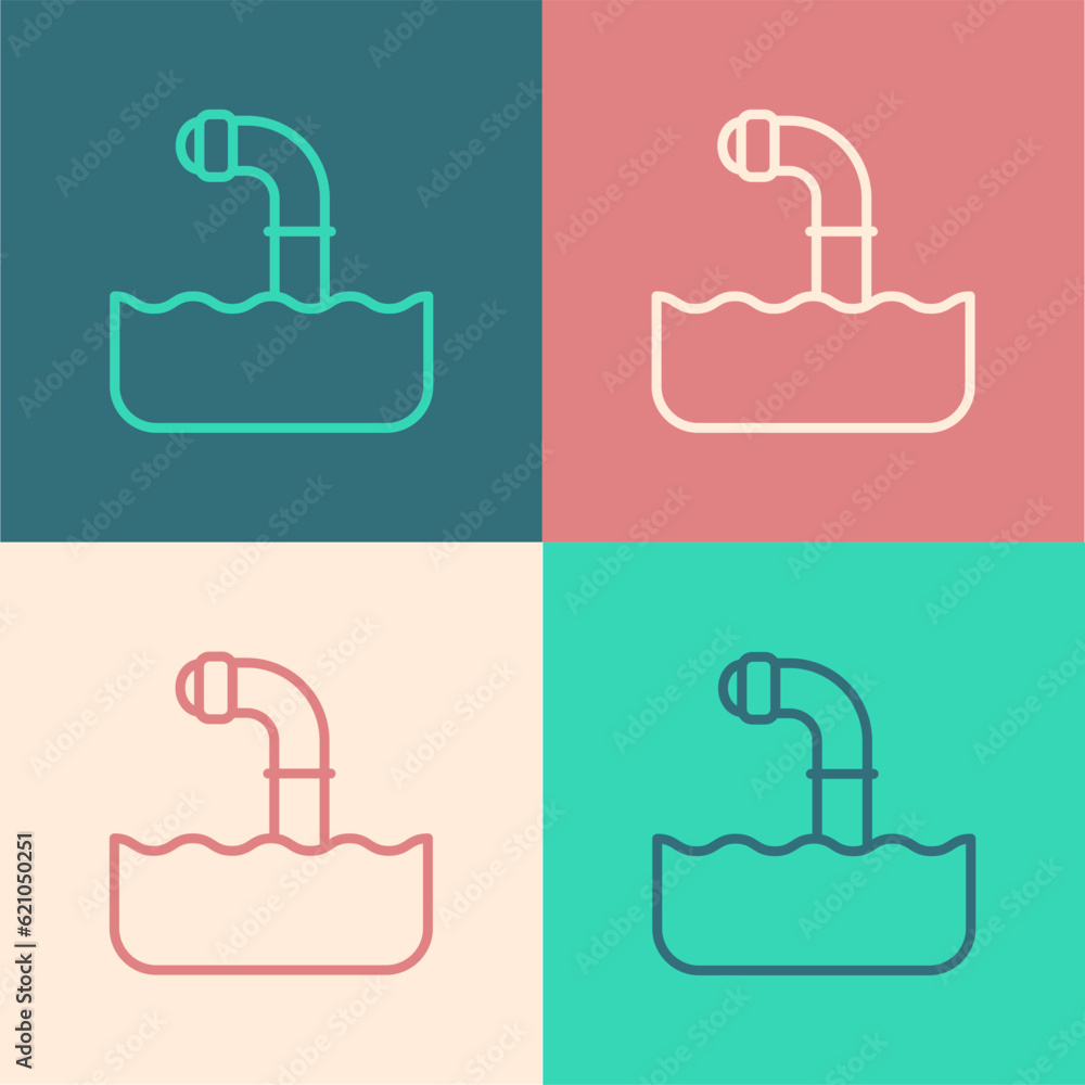 Pop art line Periscope in the waves above the water icon isolated on color background. Vector Pop art line Periscope in the waves above the water icon isolated on color background. Vector
