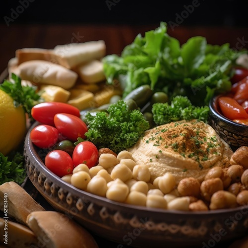 Close-Up Traditional Mediterranean Hummus Photography AI Generated