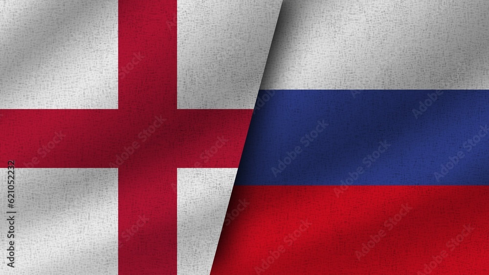 Fototapeta premium Russia and Denmark Realistic Two Flags Together, 3D Illustration