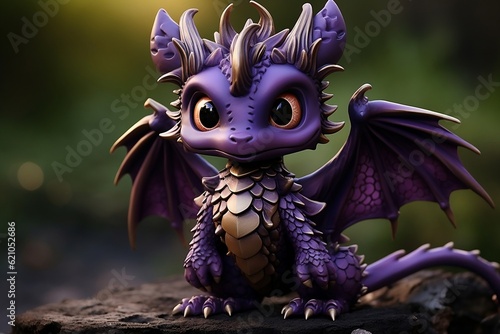 Magical Baby Dragon with Small Wings in Purple. Generative AI