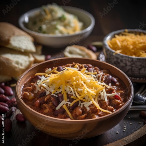 Hearty Bowl of Chili with Meat Close-Up AI Generated