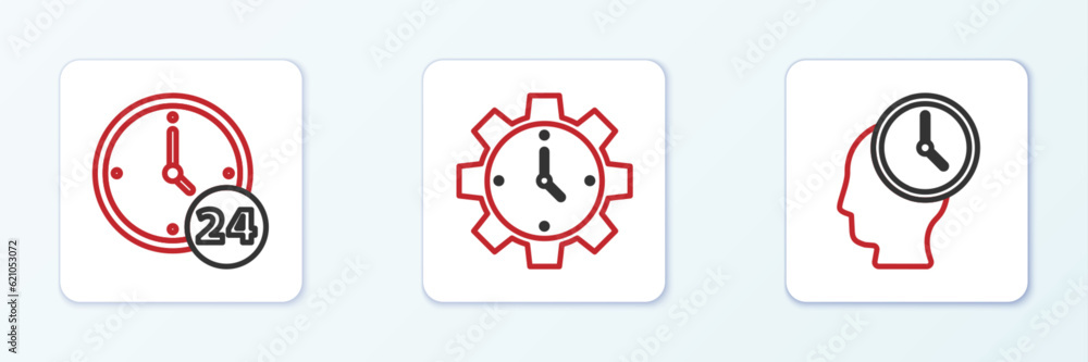 Set line Time Management, Clock 24 hours and icon. Vector Set line Time Management, Clock 24 hours and icon. Vector