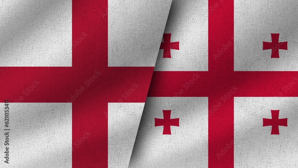 Georgia and Denmark Realistic Two Flags Together, 3D Illustration Georgia and Denmark Realistic Two Flags Together, 3D Illustration