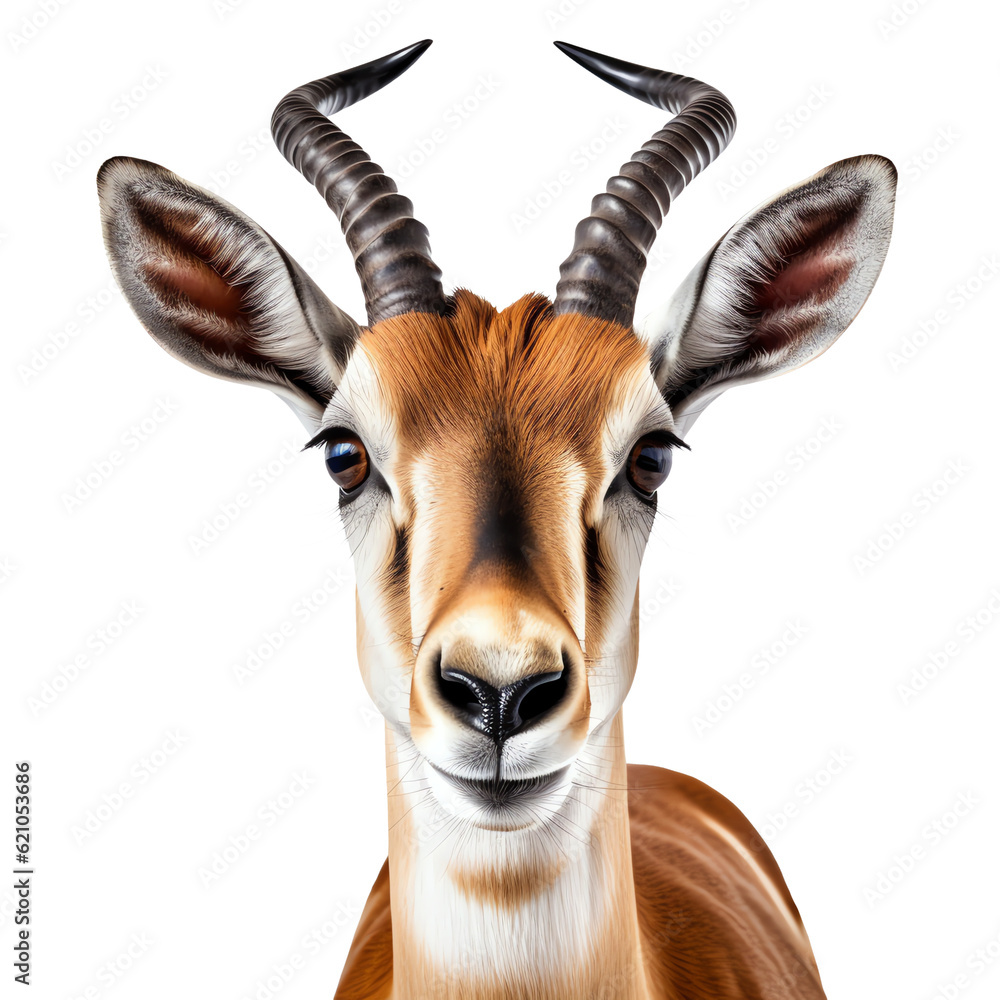 Springbok antelope head isolated - Generative AI - obrazy, fototapety, plakaty 