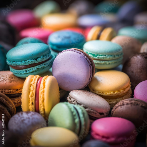 Colorful Macarons Close-Up Intricate Photography AI Generated