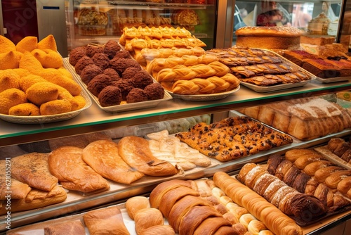 arabic bakery, with freshly baked breads and pastries on display, created with generative ai