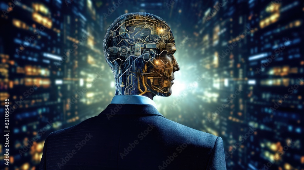 A businessman and a brain printed circuit board (PCB) design are supposed to represent topics such as artificial intelligence (AI), data mining, machine learning, and deep learning. A businessman and a brain printed circuit board (PCB) design are supposed to represent topics such as artificial intelligence (AI), data mining, machine learning, and deep learning.