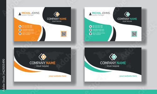 Creative modern clean corporate double-side business card template, personal visiting card, vector illustration, professional simple identity blue, red white and black elegant visiting card.