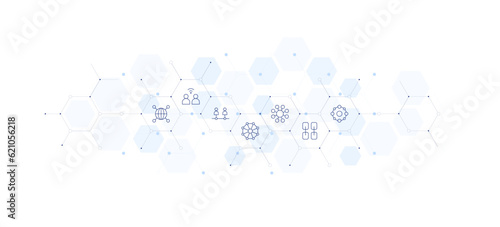 Connect banner vector illustration. Style of icon between. Containing network, network connection, social network, chain, circles.