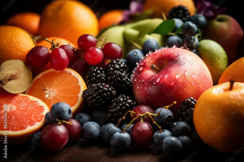Fresh Vivid Fruit Arrangement Close-Up AI Generated