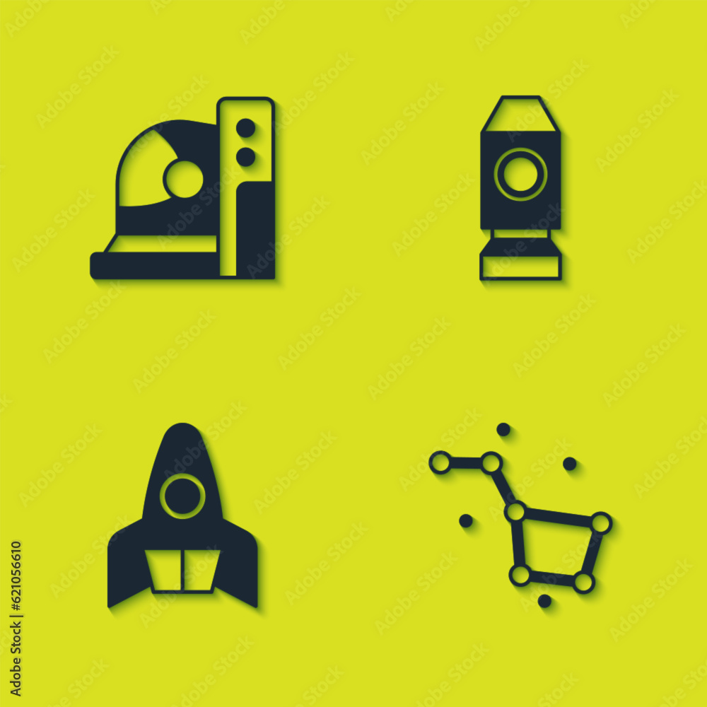 Set Astronaut helmet, Great Bear constellation, Rocket ship and icon. Vector Set Astronaut helmet, Great Bear constellation, Rocket ship and icon. Vector