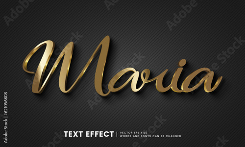 Editable 3d gold maria text effect. Elegant fancy font style perfect for logotype, title or heading text.	