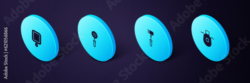 Set Isometric Kitchen apron, hammer, Spatula and Cutting board icon. Vector