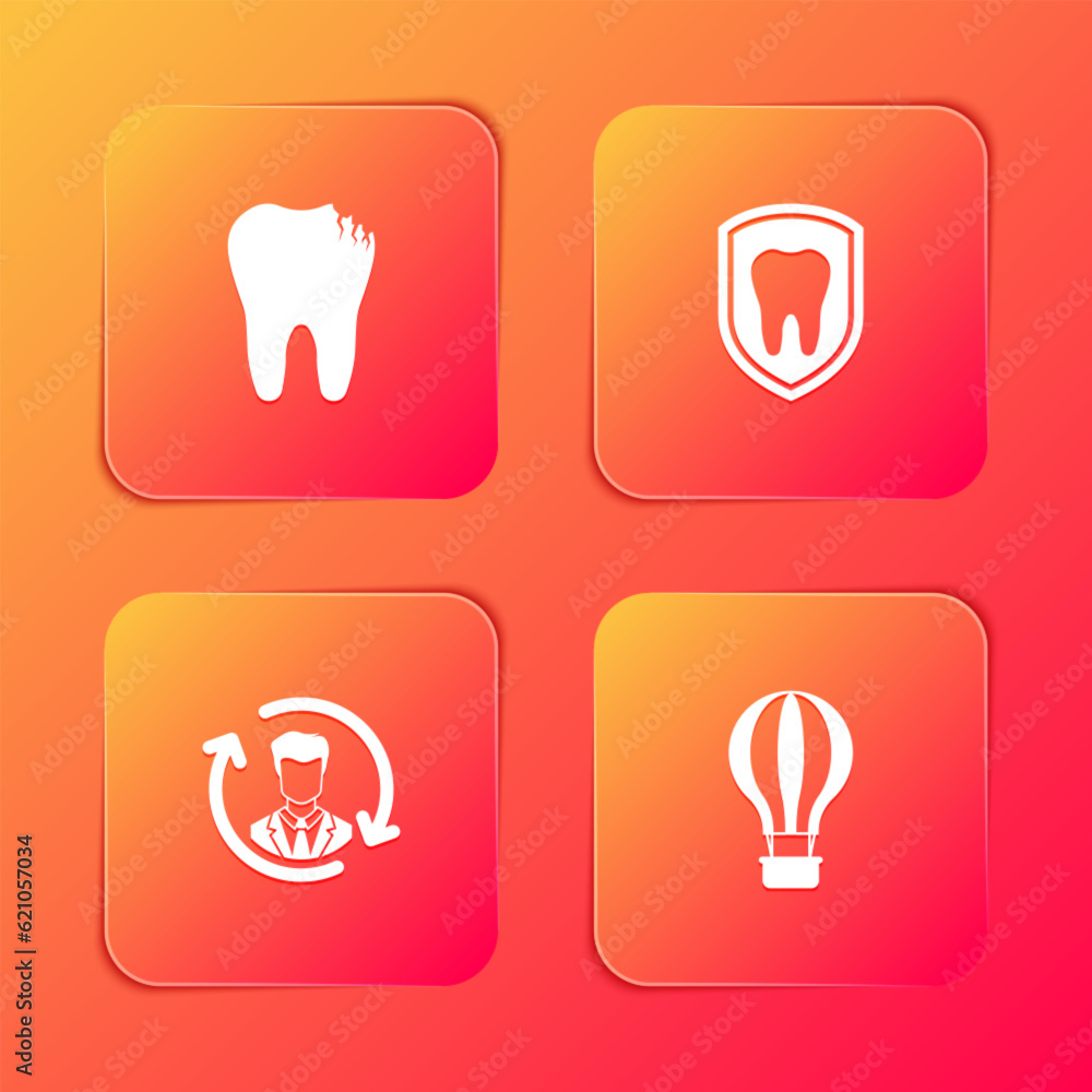 Set Broken tooth, Dental protection, Human resources and Hot air balloon icon. Vector Set Broken tooth, Dental protection, Human resources and Hot air balloon icon. Vector