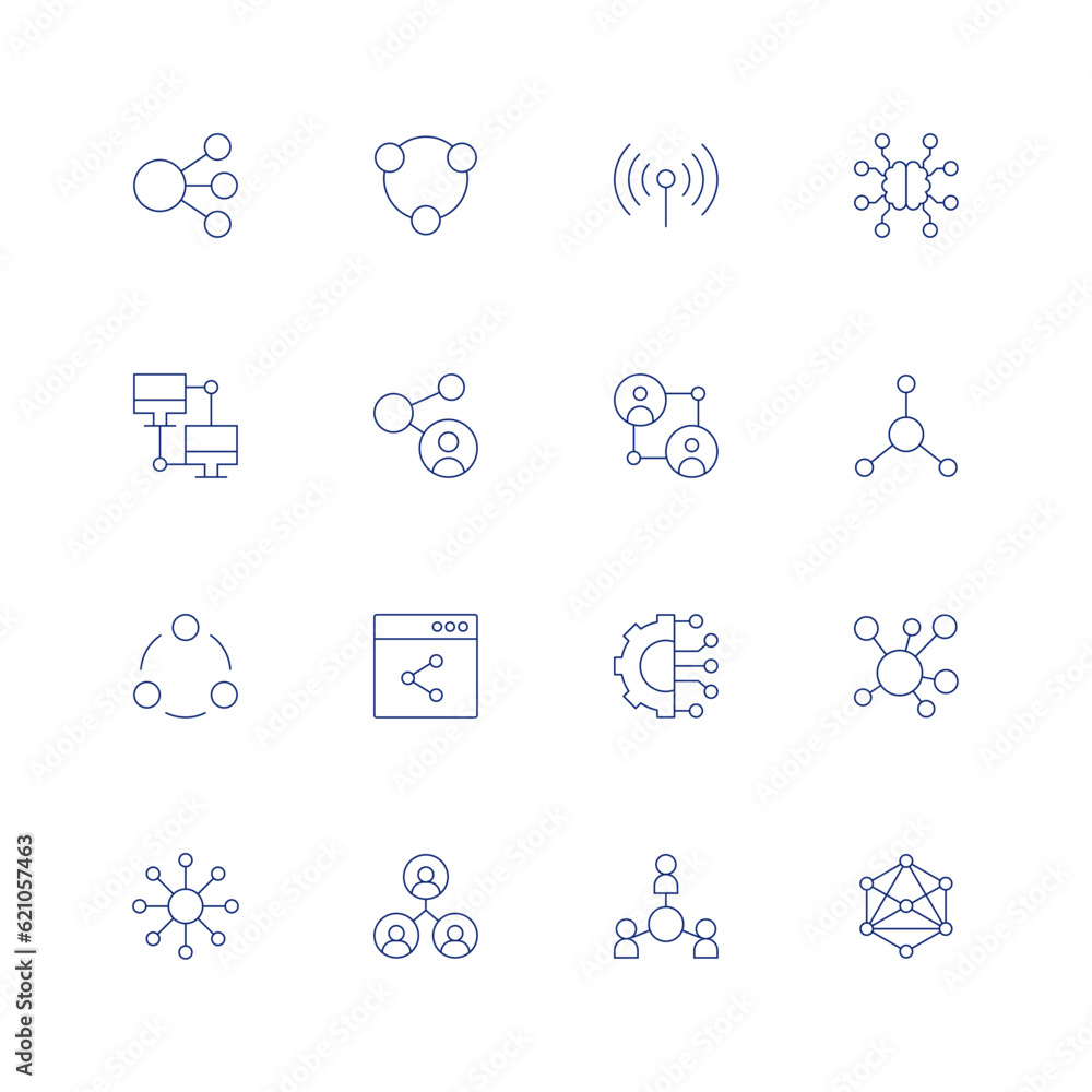 Connect line icon set on transparent background with editable stroke. Containing abstract, share, antenna, artificial intelligence, computer, connect, connected, connection, networking.