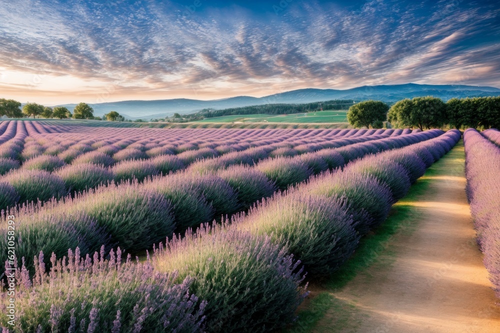 Stunning lavender field landscape Summer with amazing sky