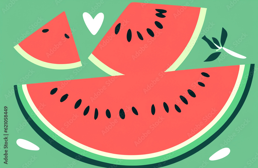 illustration of watermelon slices on a green background illustration of watermelon slices on a green background