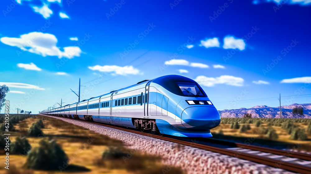 Naklejka premium Train moderne traversant la campagne - Générative ia