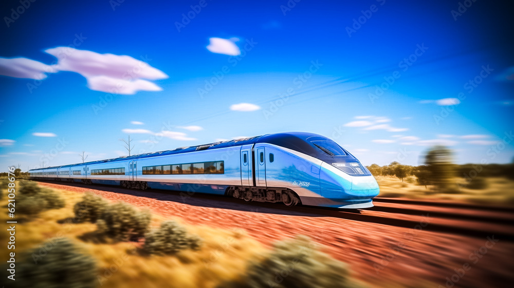 Naklejka premium Train moderne traversant la campagne - Générative ia