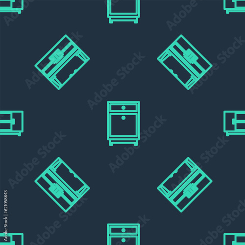 Set line Furniture nightstand, Grand piano and TV table on seamless pattern. Vector