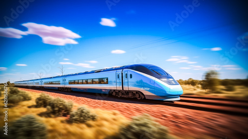 Train moderne traversant la campagne - Générative ia