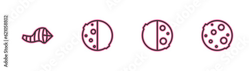 Set line Cone meteorology windsock wind vane, Eclipse of the sun, and Moon icon. Vector