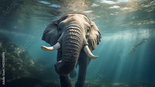 Funny elephant swimming under water in a summer pool, macro shot © JW Studio