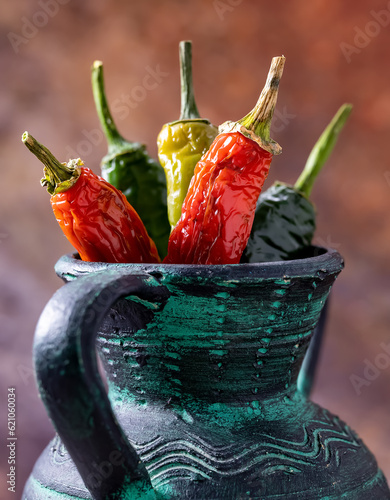 Multiple dried red chili peppers
