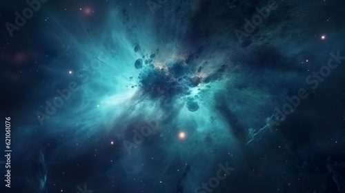 concept of nebula with galaxies in deep space cosmos discovery outer space and stars, AI Generative