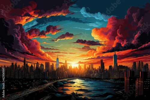 The city and sky pop art background