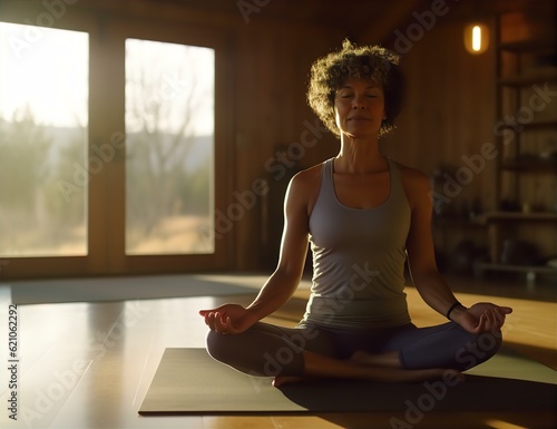 older black woman meditating in yoga pose