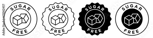 Sugar free icon vector set collection of no added sweetener badge seal mark. Emblem logo sticker of zero glucose in meal. Sign symbol of natural ingredients diabetes safe round stamp web app ui.