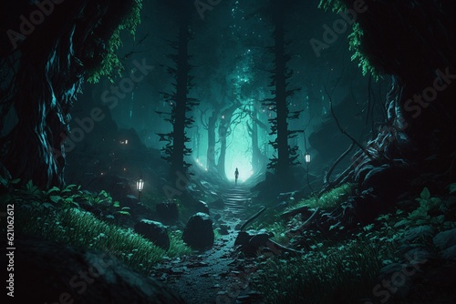 RPG style dark forest, Generative AI
