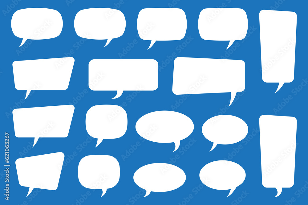 Set of speech bubbles. Speak bubble text, cartoon chatting box, message box. Blank empty vector white speech bubbles. Cartoon balloon word design. Set of speech bubbles. Speak bubble text, cartoon chatting box, message box. Blank empty vector white speech bubbles. Cartoon balloon word design.