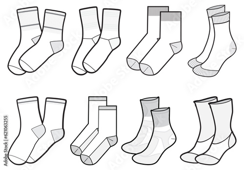 Set of Mid Calf length Socks flat sketch fashion illustration drawing template m Fototapeta