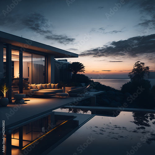 Modern minimalist luxury Villa. AI generated illustration