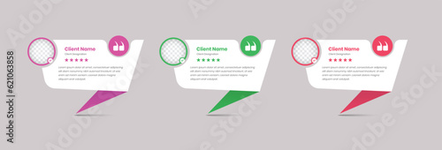 Simple client feedback card with avatar and rating star on abstract message bubble shape