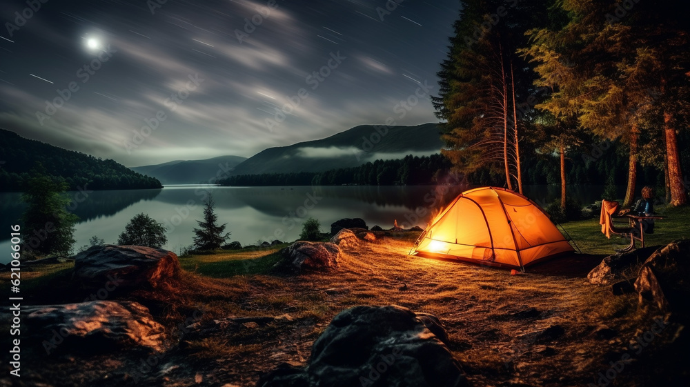 Night landscape of camping ground