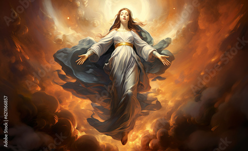 Canvastavla Assumption of Virgin Mary in heaven. Generative Ai