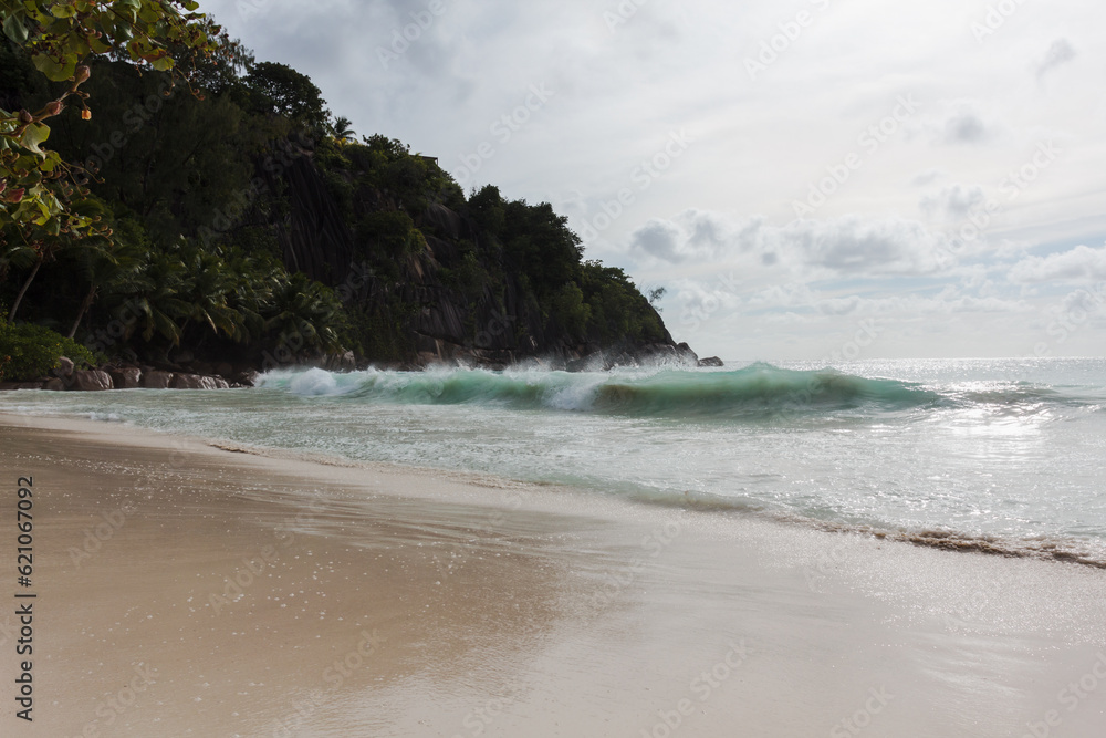 Waves on a tropical beach, Seychelles.