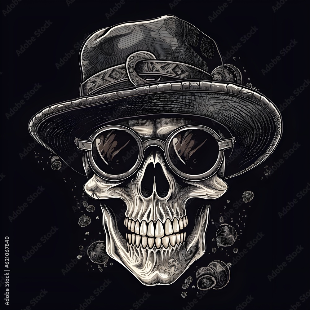 Skull with hat, rock roll style, Generative AI Skull with hat, rock roll style, Generative AI