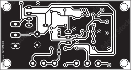Electric background. Vector pcb pattern. 
Printed circuit board of an electronic 
device with conductors and contact pads placed on it. 
Engineering drawing.